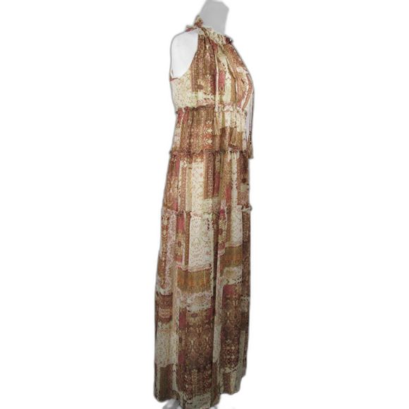 Dress Maxi 12 Taylor Halter Brown Multi Tassels Gold Thread Polyester (RK129) - Picture 1 of 12